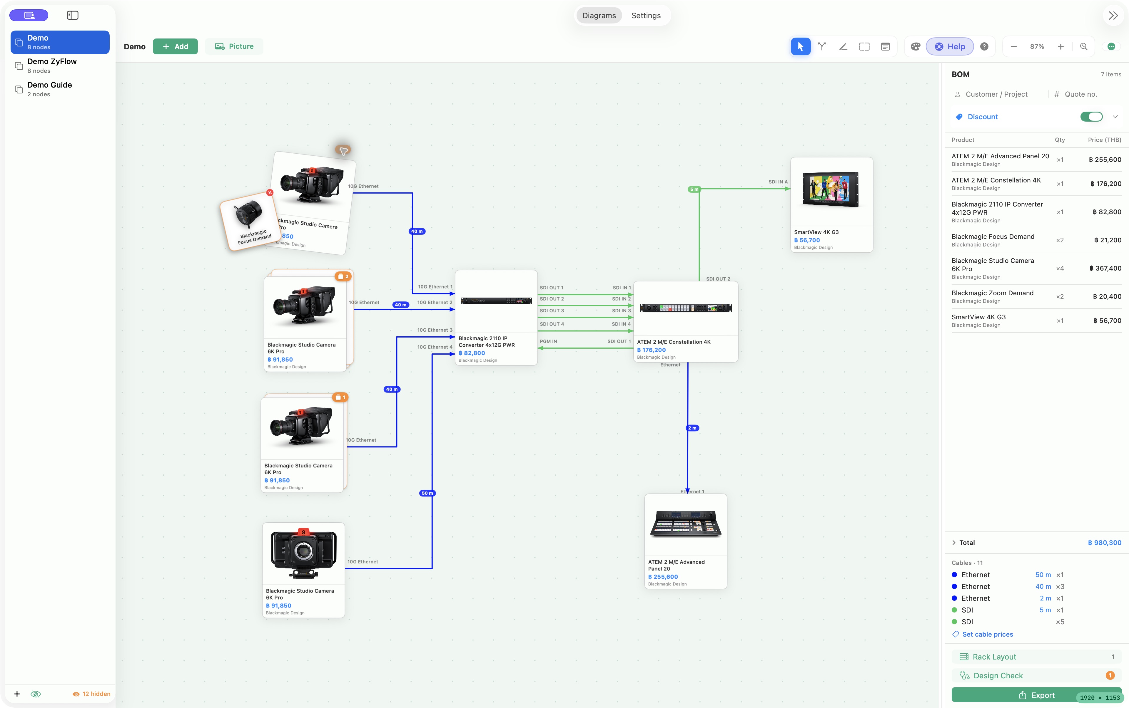 ZyFlow — An expanded camera accessory stack; accessories also appear in the BOM.