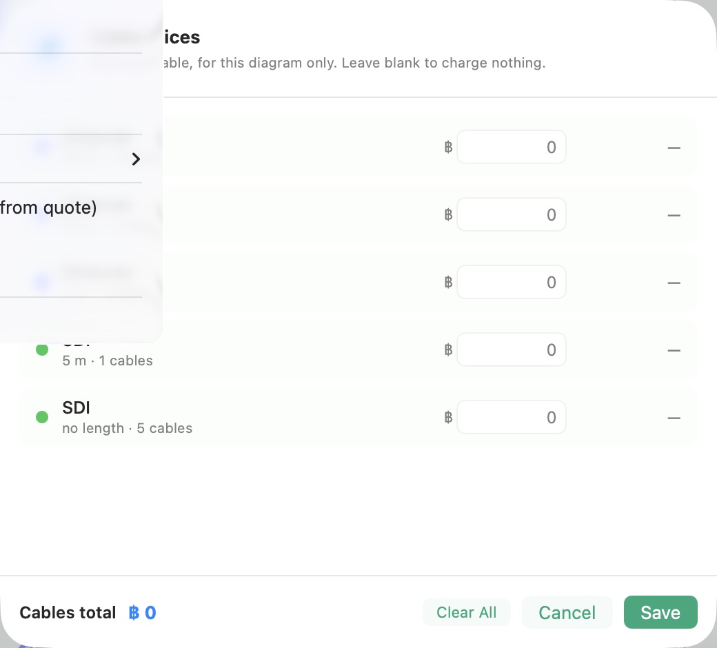 ZyFlow — Set a unit price for each cable type and length group.