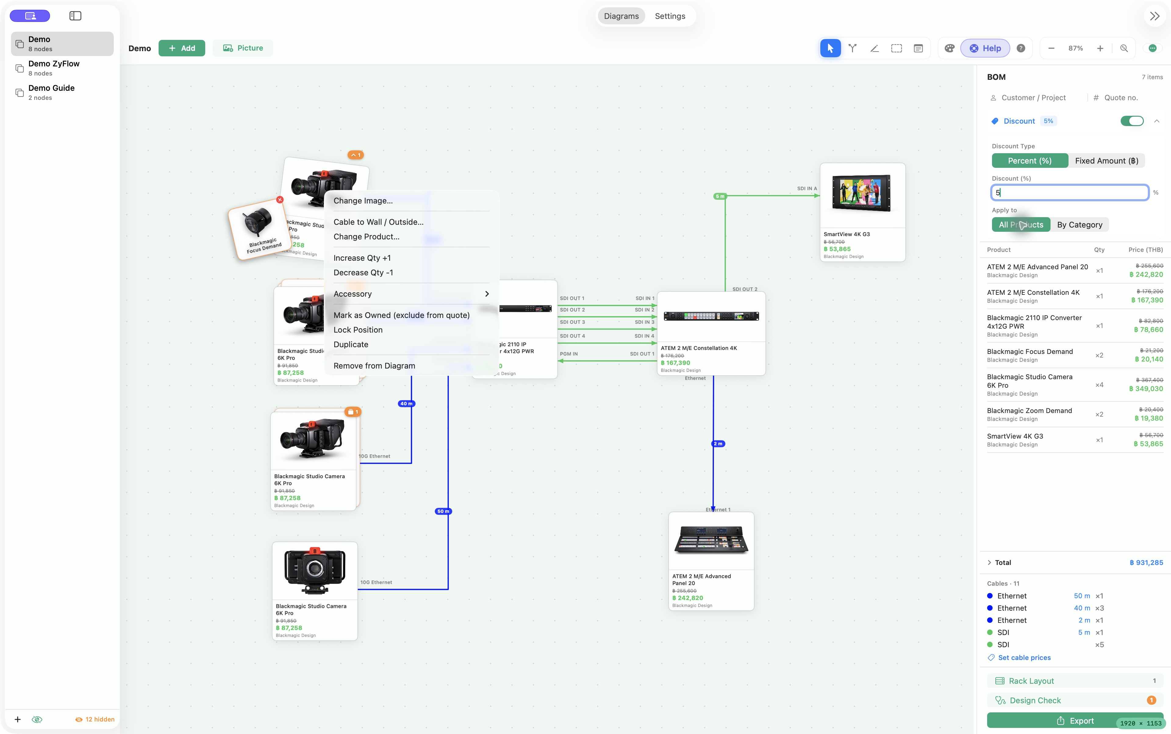 ZyFlow — Example: a 5% discount applied to all products.