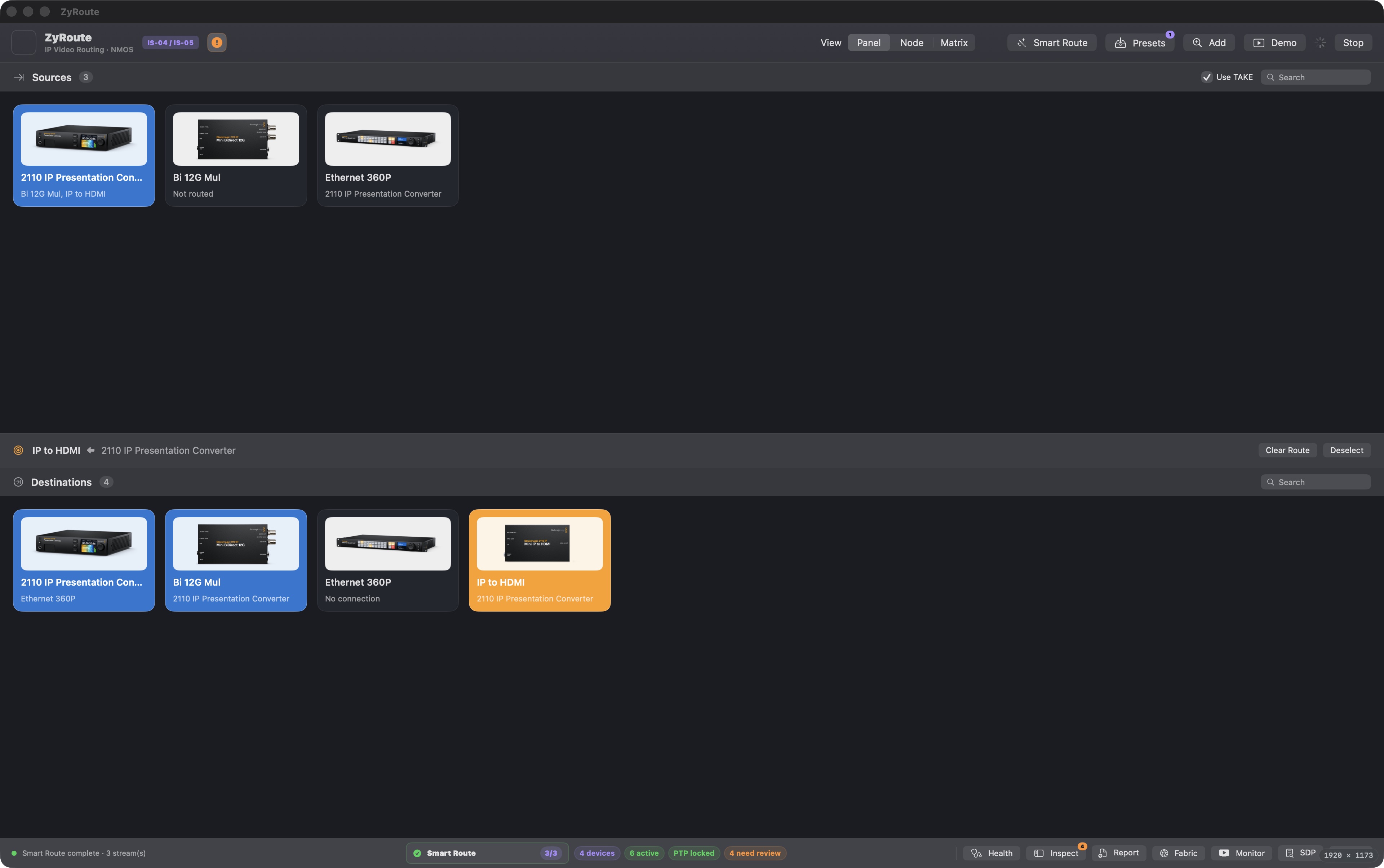 ZyRoute successful three-stream Panel routing result